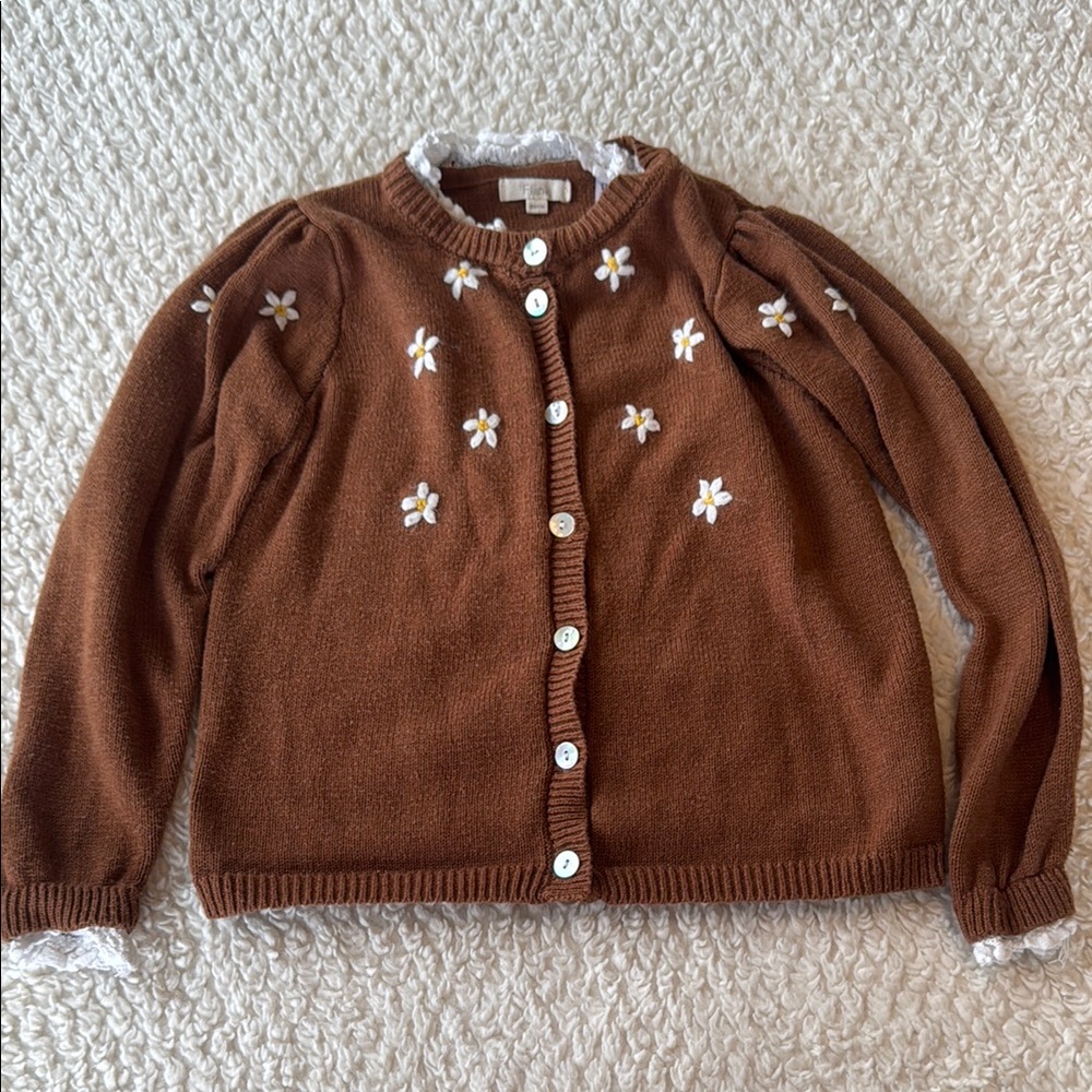 Flink Brown Cardigan with Floral Embroidery